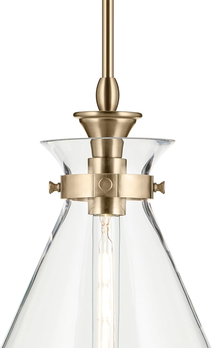 Kichler Laria 1-Light Pendant, Updated Traditional Light, Sloped Ceiling Compatible, for Kitchen with Clear Glass in Champagne Bronze (19.75" x 16"), 52775CPZCLR