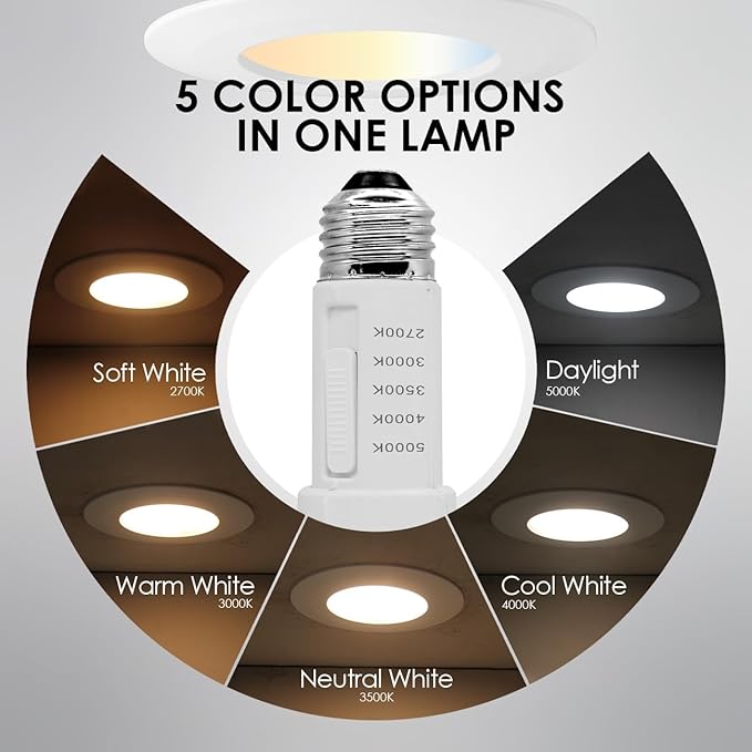 Soliseed 12-Pack 5/6 Inch LED Can Lights 5CCT Recessed Lighting,Selectable 2700K/3000K/3500K/4000K/5000K Length Adjustable Retrofit Downlight,12W=60W,800LM,Dimmable,CRI90+,Easy Install