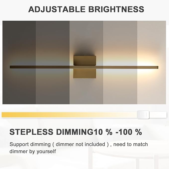 Wall Sconces Set of Two, LED Dimmable Sconces Wall Lighting, Brushed Gold Modern Wall Sconce Light for Bathroom, Living Room, Bedroom, Hardwi
