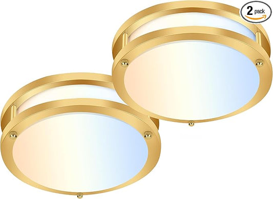hykolity 13 inch Flush Mount LED Ceiling Light Fixture, 2700K/3000K/3500K/4000K/5000K Adjustable Ceiling Lights, Gold Saturn Dimmable Lighting for Hallway Bathroom or Kitchen ETL Listed 2Pack