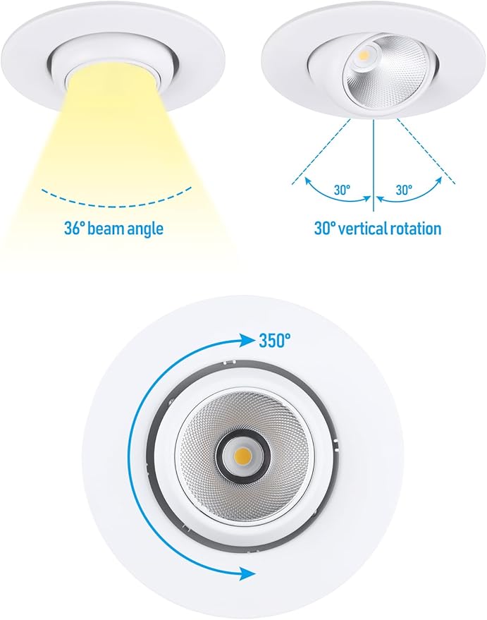 TORCHSTAR 6 Inch LED Gimbal Retrofit Recessed Light Dimmable, 2700K Soft White, 12W CRI90 Directional Eyeball Can Light, Swivel Adjustable Spotlight Downlight ETL, Pack of 4
