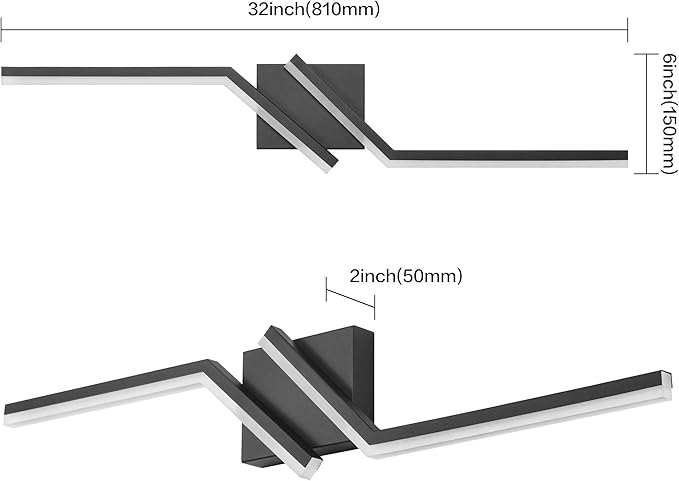 ZUZITO 32 inch Black Vanity Light Modern Bathroom Lights Over Mirror Dimmable Bathroom LED Lights 6000K Cool White ETL Driver