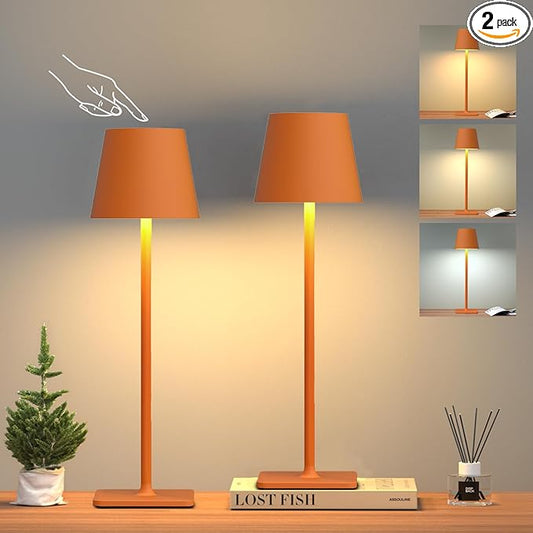Yogaret Orange Cordless Table Lamp Set of 2-3 Way and Stepless Dimmable - for Restaurant Dining Bedroom Home Bar