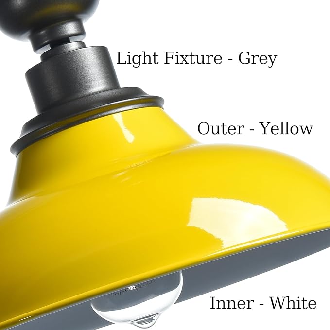 SAMTEEN Industrial Semi Flush Mount Ceiling Light 1-Light Barn Light Fixture Ceiling 12-Inch Farmhouse Ceiling Light for Hallway Entryway Staircase Kitchen, Yellow Finish