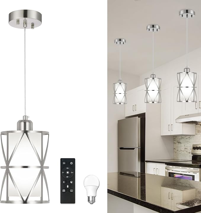 Brushed Gold Pendant Light, 7"×10" Dual-Shade Kitchen Island Lighting with Clear Glass Shade, E26 Adjustable Height 1"-61", UL Listed, for Dining Room Foyer Entryway — Bulbs Not Included