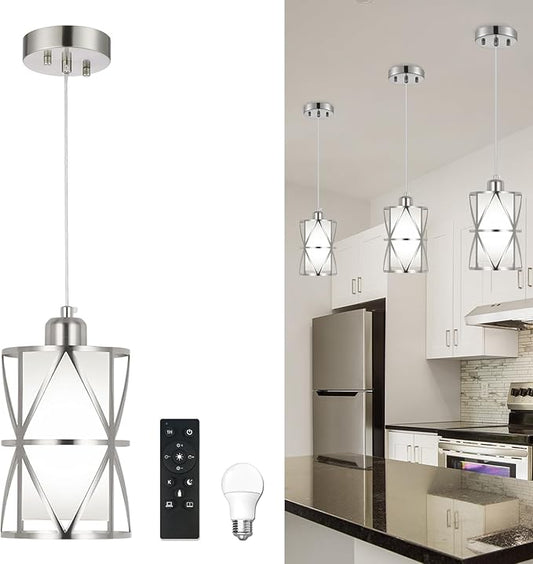 Brushed Gold Pendant Light, 7"×10" Dual-Shade Kitchen Island Lighting with Clear Glass Shade, E26 Adjustable Height 1"-61", UL Listed, for Dining Room Foyer Entryway — Bulbs Not Included