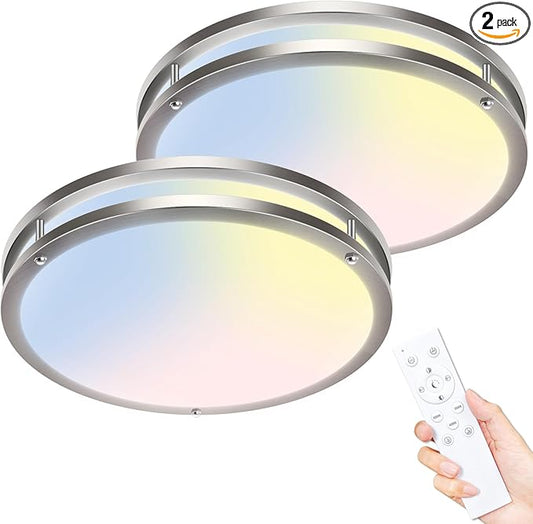 libtit 2Pack 13 Inch Flush Mount Ceiling Lights with Remote, 24W Dimmable LED Ceiling Light with Nightlight and Timer, 3000K-6500K Adjustable Light Fixture for Bedroom Kitchen Hallway