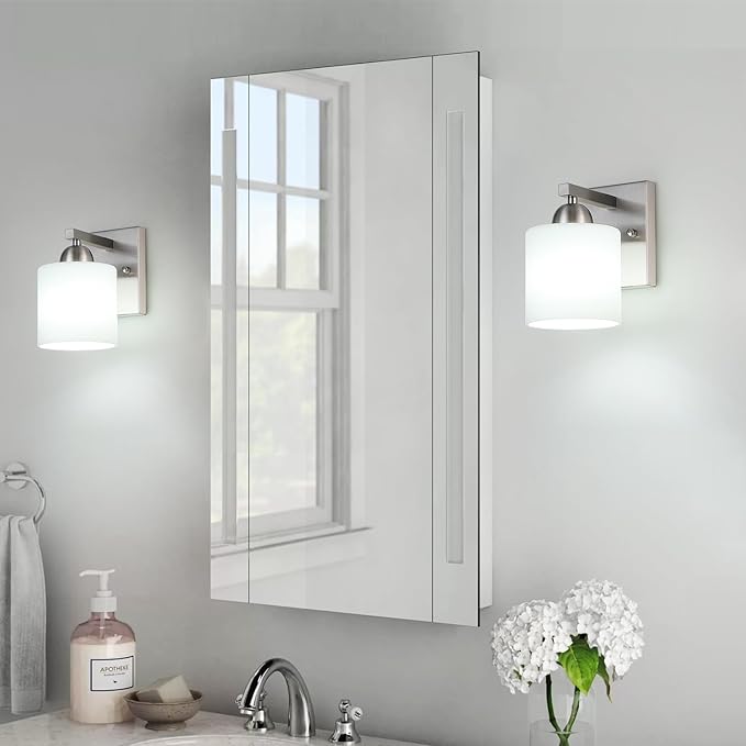 Mecgirn Brushed Nickel Milk Glass Wall Sconces, 1 Pack Hardwired Indoor Wall Light Fixtures for Living Room, Hallway, Bedroom, Ceramic E26 Sockets (Bulbs Not Included)