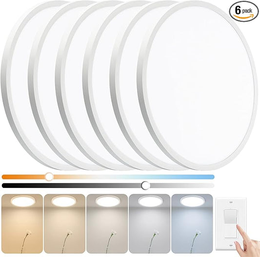 6 Pack 32W 3520LM Dimmable LED Flush Mount Ceiling Light, Ø15.8 Inch 5CCT Selectable (2700K-6500K), Slim Integrated Light Fixture for Kitchen Bedroom Laundry Hallway, White