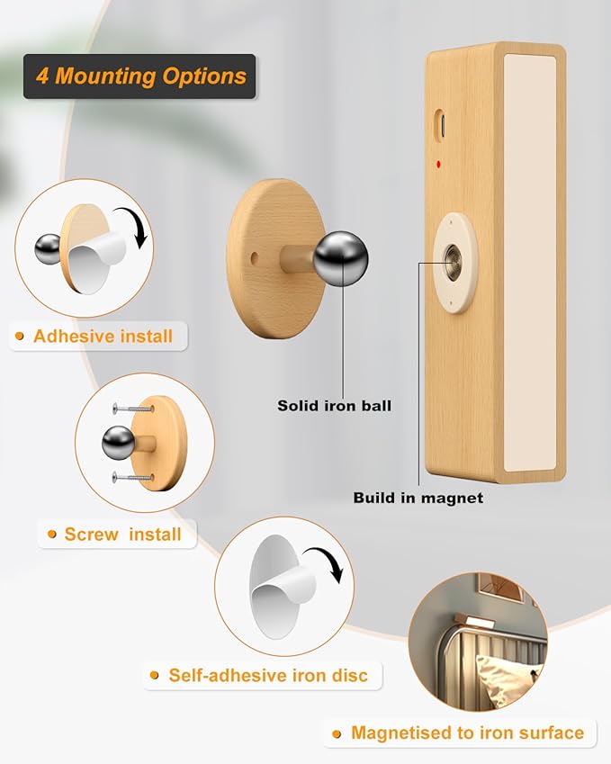 DetarZinLED Wall Lights Battery Operated Wooden,Magnetic Wall Sconces Rechargeable,Adhesive Wall Lights for Bedroom,Dimmable Wall Mounted Bedside Lamp,Cordless Battery Wall Sconce for Bedroom Reading