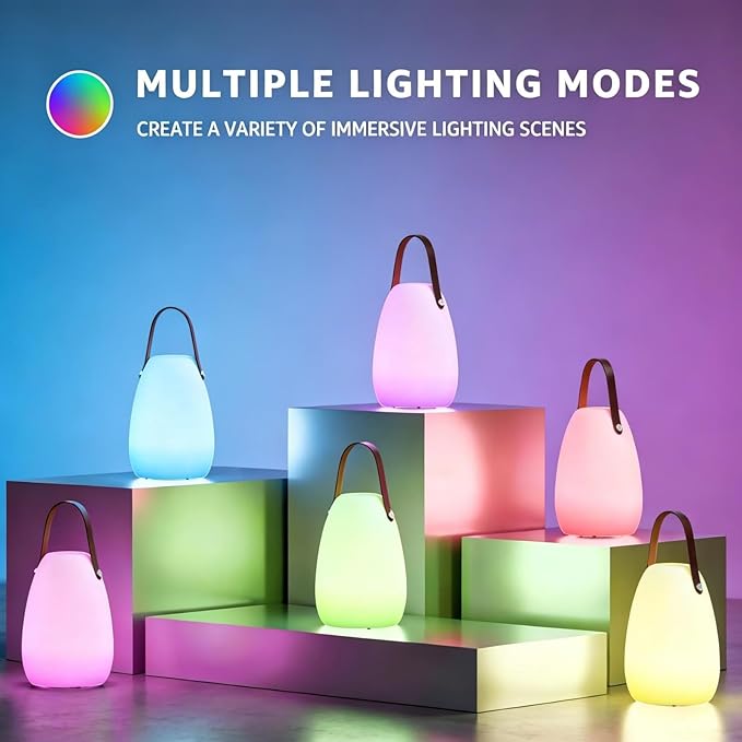 uuffoo Rechargeable Portable Table Lamp, Cordless RGB Lantern with Remote, Decorative LED Night Light, IP44 Waterproof Indoor Outdoor Lamp for Bedroom Patio Garden Wedding Party