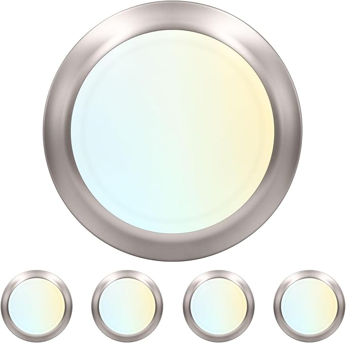 LUXRITE 6 Inch LED Disk Lights, Dimmable Flush Mount Ceiling Light, 5CCT Selectable 2700K 3000K 3500K 4000K 5000K, 12.5W, 1000LM (Brushed Nickel, 4 Count (Pack of 1))