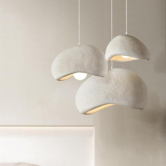 Scandinavian Pendant Lights Kitchen Island Beige White Concrete Cement Look Pendant Light Dome Hanging Lamp Wabi Sabi Chandelier - Small