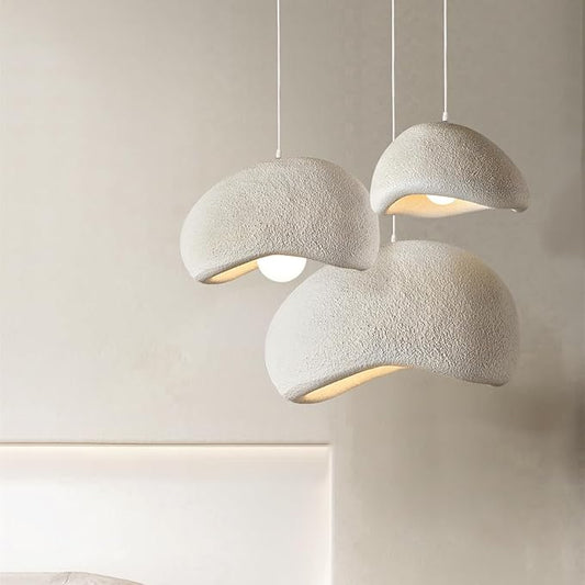 Scandinavian Pendant Lights Kitchen Island Beige White Concrete Cement Look Pendant Light Dome Hanging Lamp Wabi Sabi Chandelier - Large