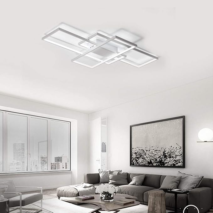 Jaycomey Ceiling Light,Modern LED Ceiling Lamps with 3 Squares,75W Cool White Acrylic Flush Mount Ceiling Lights Fixtures for Kitchen Dining Living Room Study,6000K,White