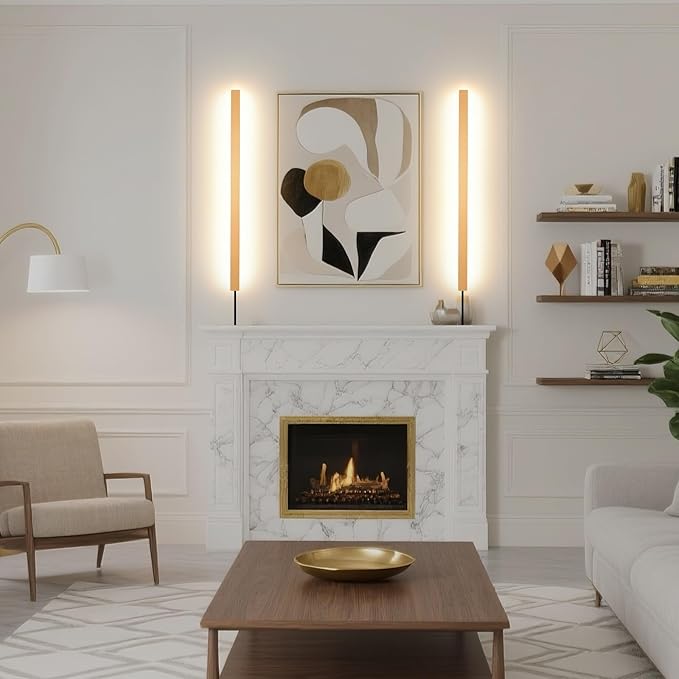 KELUOLY Modern Plug in Long Wall Sconce, 39" Gold Matte LED Wall Lights, 20W Warm White 3000K Acrylic Indoor Wall lamp, with 59" Plug Cable for Bedroom, Living Room, Hallway