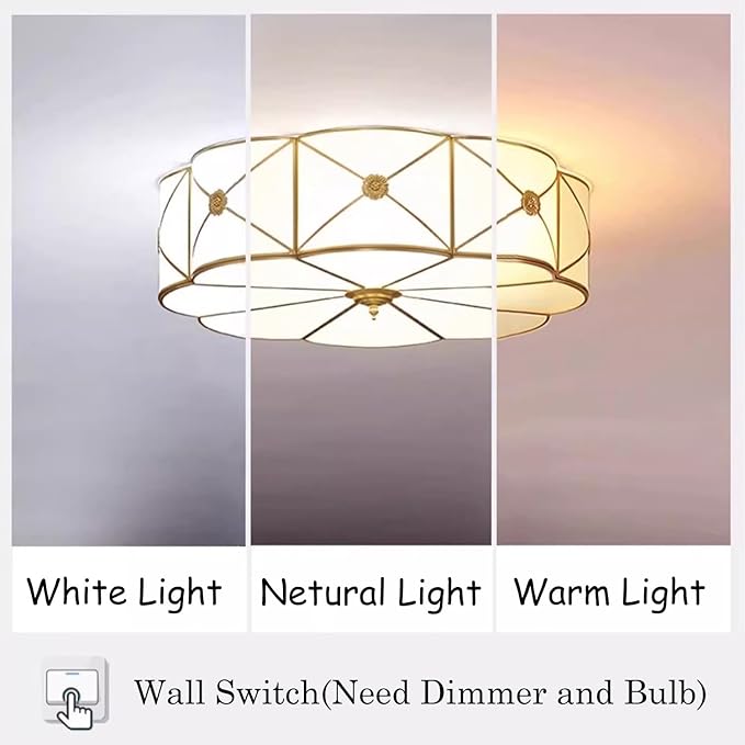 MIXL- Mid Century Brass Flush Mount Ceiling Light, 6-Light LED Brass and Glass Ceiling Lamp, Frosted Glass Shade Modern Light, Close to Ceiling Light Decorative for Bedroom Living Room(23.62" W)