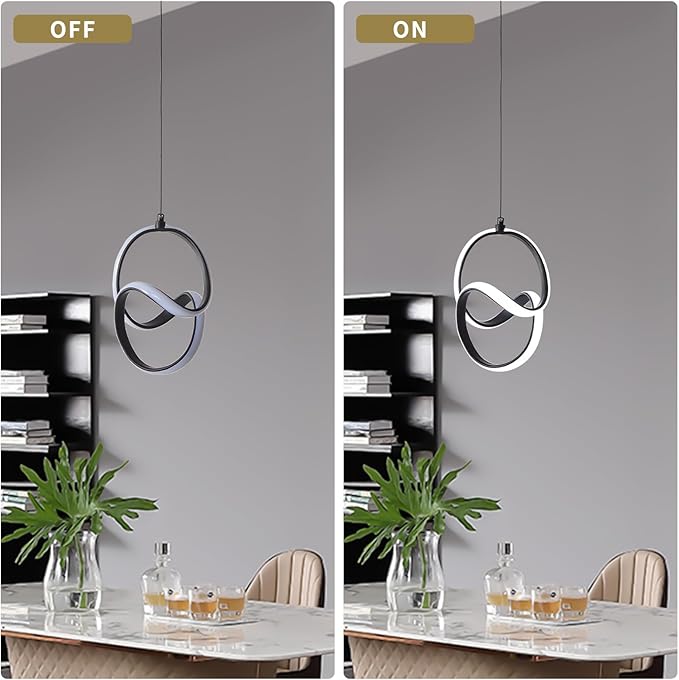 2 Packs Modern Led Pendant Light 5500K Cold White Kitchen Island Pendant Light Fixtures Adjustable Height Led Pendant Lamp for Kitchen Island Dining Room Hanging Light, 2 Packs (Black)