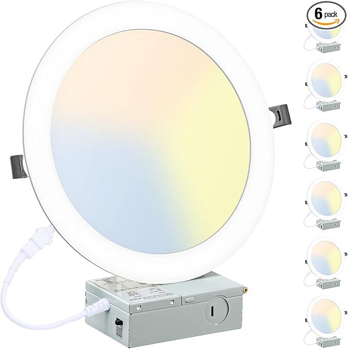 6 Pack 8 Inch LED Recessed Lighting with Junction Box Ultra-Thin, 3000K/4500K/6000K Selectable, 8" Dimmable Canless LED Downlight, 1800LM CRI80 High Brightness 5%-100% Recessed Light…
