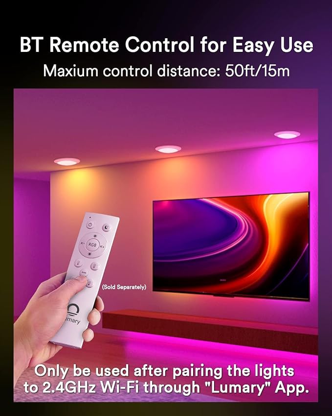 Lumary 15W Smart LED Flush Mount Disk Lights 5/6 Inch, RGBWW WiFi Recessed Surface Mount Ceiling Lights, Color Changing 2700-6500K Downlight, Compatible with Alexa/Google Assistant-ETL Listed(4 Pack)