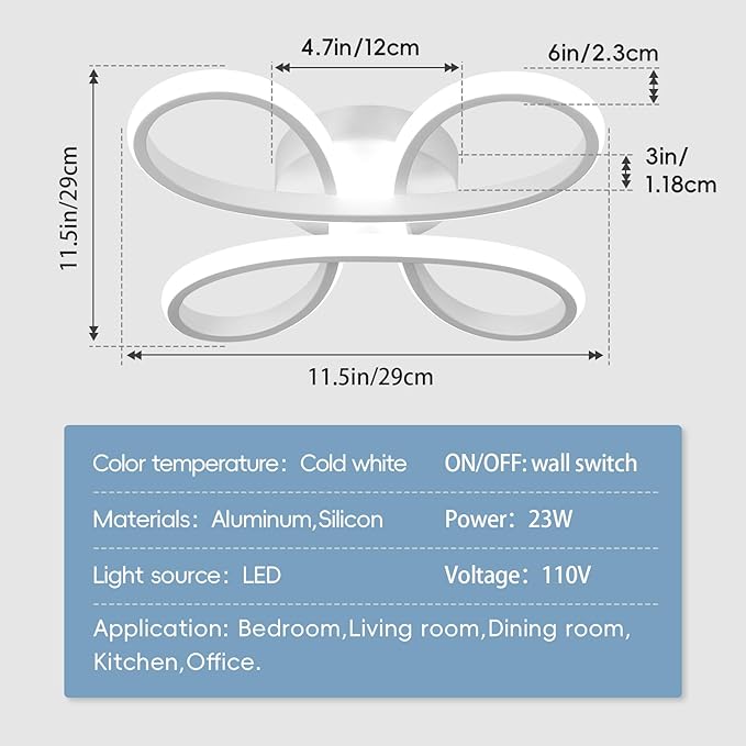 ADISUN Modern LED Ceiling Light, 6000K Semi Flush Mount Ceiling Light Fixture, Modern Unique Lights for Living Room Bedroom Corridor Aisle Hallway (L11.5*W11.5*H1.18)