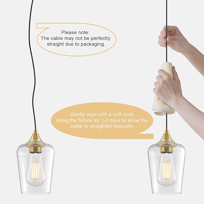 Ralbay Farmhouse Brushed Gold Pendant Light 2-Pack, Pendant Light Fixtures with Wine Clear Glass Shade, Kitchen Island Lighting for Dining Room, Rustic Adjustable Hanging Lighting Fixture