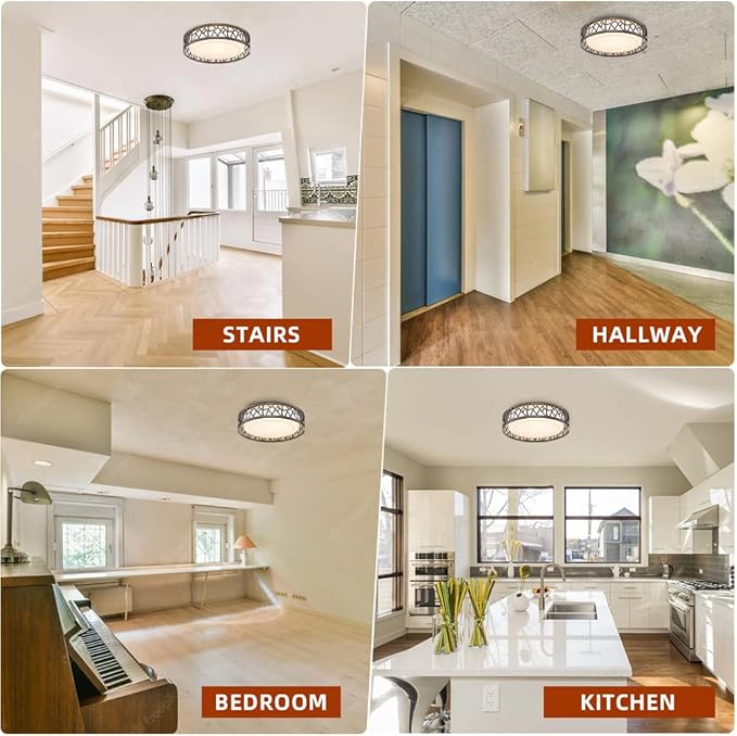 Flush Mount Light 2 Pack, 12 inch 15W LED Bedroom Light Fixtures Ceiling, 3000K Warm White, Oil Rubbed Bronze Fihished, ETL Listed (Metal Body and Acrylic Shade