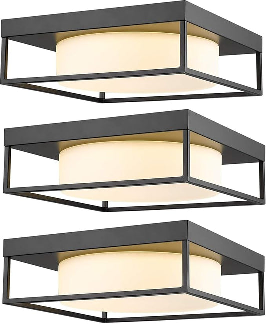 12 Inch Flush Mount Ceiling Light 3-Pack, Modern Black Ceiling Light Hallway Light Fixture LED 24W 950 Lumen Dimmable 3000K, Square Ceiling Lamp for Bedroom Kitchen Entryway Laundry Cloak Room