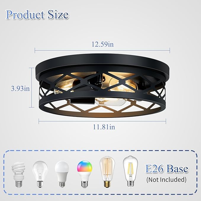 3-Light Farmhouse Flush Mount Ceiling Light,13 inch Hallway Lighting Fixtures Ceiling,Light Fixtures Ceiling Mount for Kitchen Entryway,Hall（1 Pack）