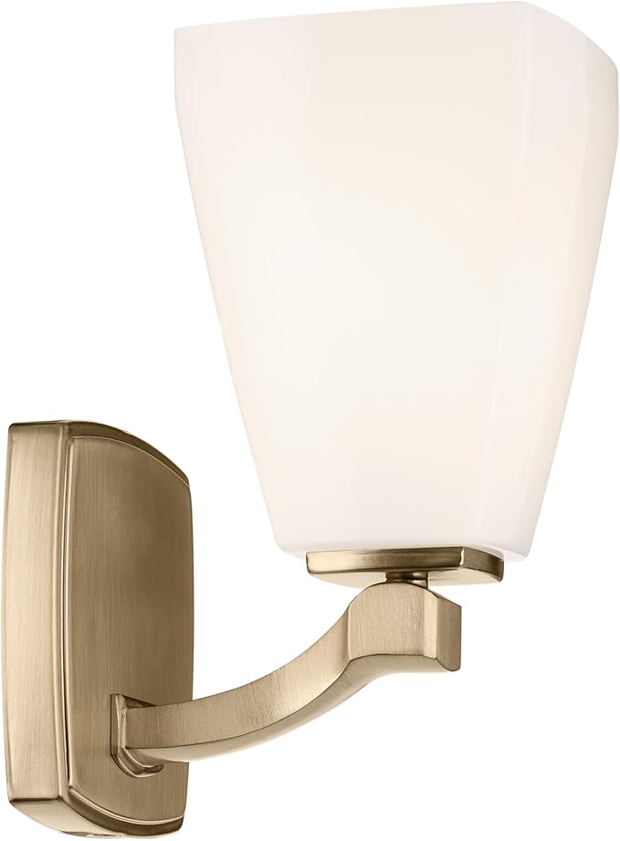 Kichler Marant 5" 1-Light Wall Sconce Bathroom Vanity Light Fixture with Opal Glass in Champagne Bronze for Bathroom, Powder Room, Hallway, Fireplace (5" W x 9.5" H), 55214CPZ