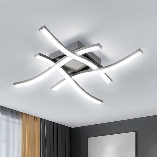 EDISLIVE Modern Dimmable LED Ceiling Light Curved 4-Light 18 in Minimalist Flush Mount Ceiling Light Fixture Lamp for Bedroom Foyer Kitchen 6000K 24W Nickel