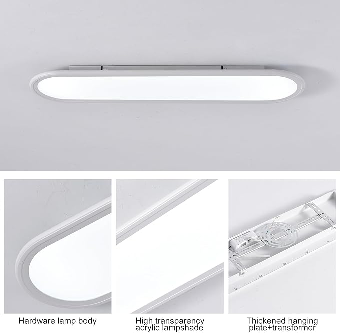 Ganeed 27.6 Inch LED Ceiling Light, High Brightness Linear Ceiling Lamps, 36W Dimmable Modern Ultra Thin Low Profile Light Fixture for Bedroom Kitchen Study Room Hallway, White