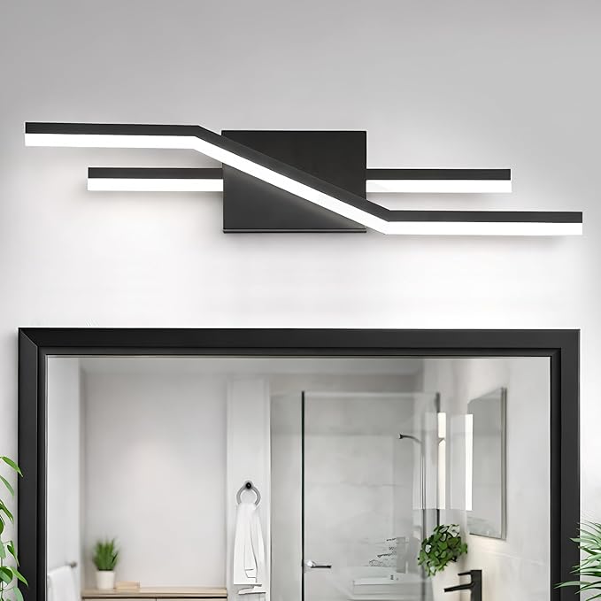 SOLFART Bathroom Light Fixtures Matte Black Dimmable LED Bathroom Vanity Lights Over Mirror 24 Inch Modern Wall Lights