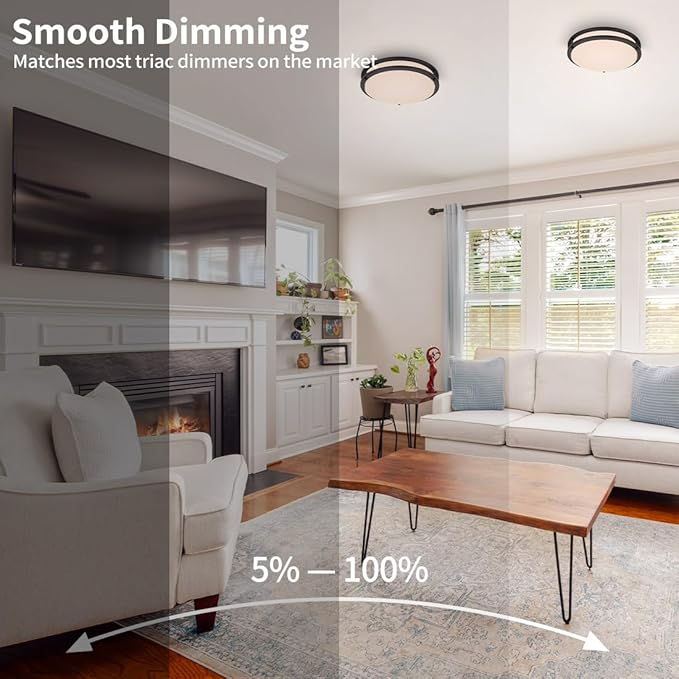 DAKASON 2Pack LED Flush Mount Ceiling Light Fixture, 13” 20W On/Off Switch to Select 3000K/4000K/5000K, Dimmable Ceiling Lamp for Kitchen, Living Room, Hallway, Oil Rubbed Bronze