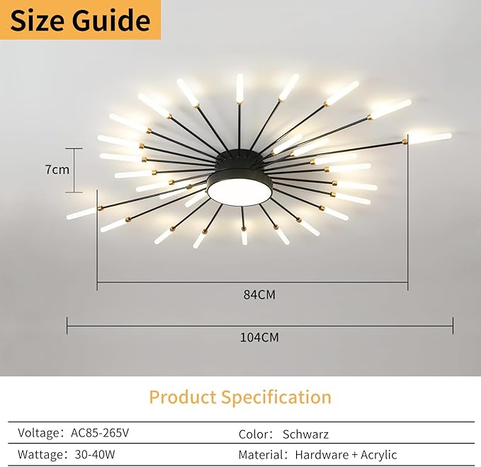 Modern LED Ceiling Light, Ring Black Flush Mount Ceiling Lights Fixture with Remote Control, Acrylic Ceiling Lamp for Bedroom Hallway Kitchen Island, 3000k-6500k Dimmable (41IN, Firework)
