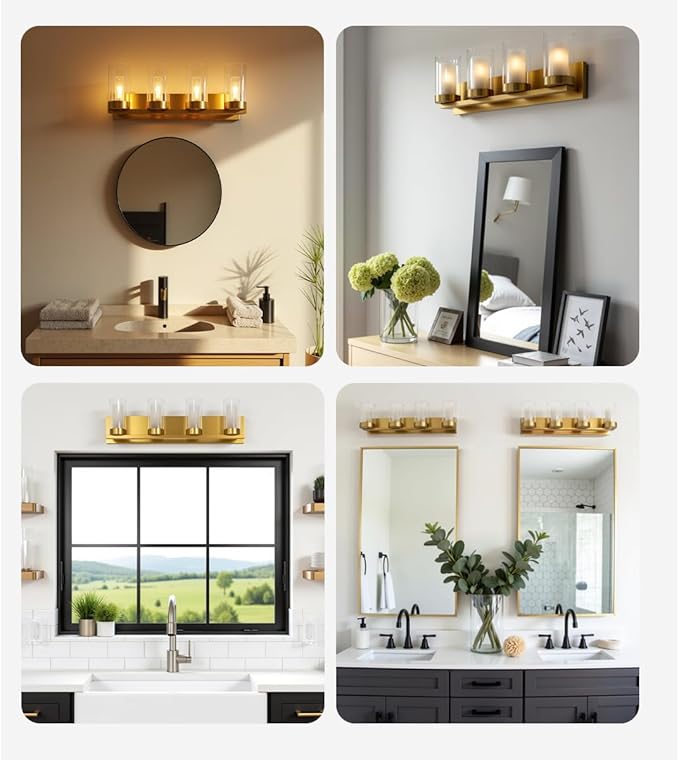 LYTIO 4-Light LED Vanity Bar Light – Modern Bathroom Wall Lamp to Install Over The Sink or Mirror - Includes LED Bulbs (Brass)