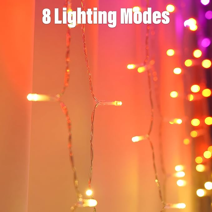300 LED Curtain Lights, Outdoor and Indoor Christmas Fairy Lights, Waterproof Curtain String Light, 8 Flashing Modes for Party/Wedding/Holiday/Christmas Decoration.