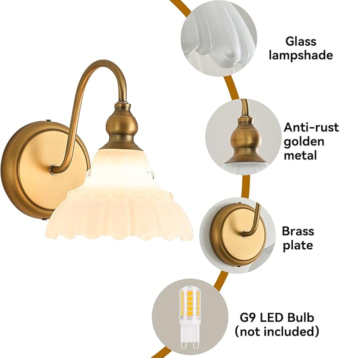 Modern White Glass Bathroom Wall Sconces Bedroom Vintage Wall Sconce Light Wall Light Fixtures for Hallway Kitchen Dress Room