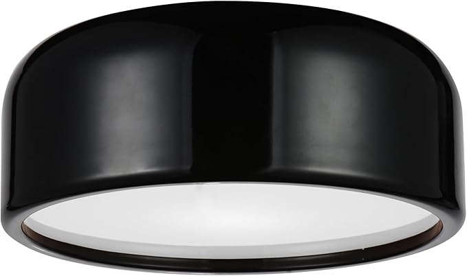 CWI Lighting 14" Black Flush Mount Light for Bedroom, Hallway – 2-Light Drum Shade Design with E26 Bulb Base – LED/Dimmer Compatible, Low-Profile – BACL Certified