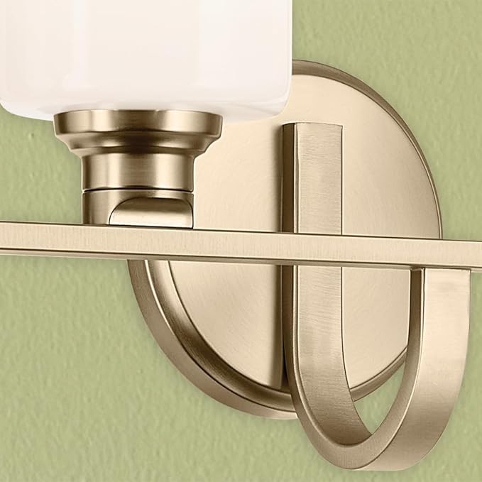 Kichler Gioe 4-Light Vanity Light Fixture with Opal Glass in Champagne Bronze, Wall Mounted Bathroom Light for Mirror, Damp Rated (32.25" x 10.5" x 6.75"), 55227CPZ