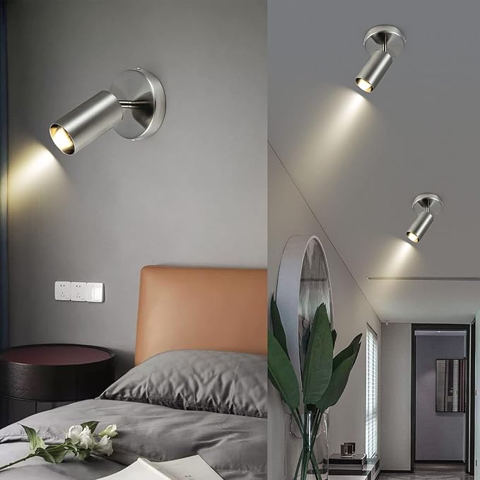 Track Lighting Ceiling Spotlight, 2-Light Satin Nickel Ceiling Light Fixture, Gu10 Spotlights Indoor Angle Adjustment Modern Wall Lamp for Living Room, Gallery, Cabinet, Hallway