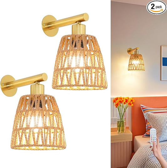 Battery Operated Wall Sconce Set of 2, Gold Battery Wall Sconces, USB Rechargeable Wall Lights with 2500mAh Dimmable Bulbs and Remote, RGB 15 Colors Wireless Wall Lamps for Bedroom Living Room Hallway