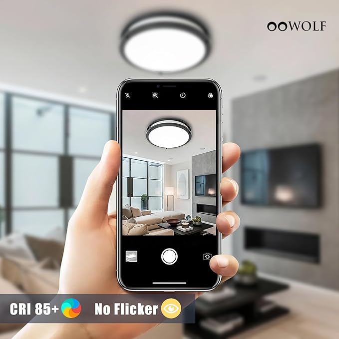 OOWOLF 36W Flush Mount Ceiling Light Fixture, Dimmable & 5CCT Ceiling Light, 3000K 3500K 4000K 5000K 6000K Warm White/Daylight/Cold White Adjustable Ceiling Lamps Black, 12Inch