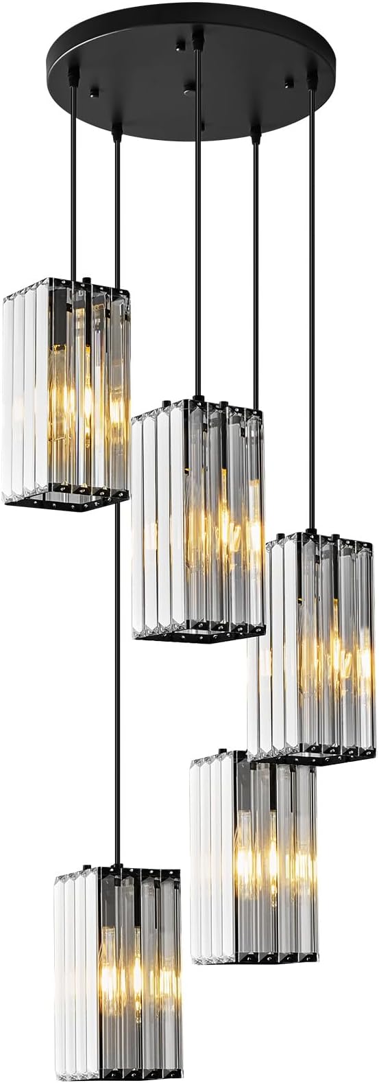 Modern Pendant Light Black Rectangle Pendant Lighting Mini Crystal Chandeliers Adjustable Pendant Light Fixture for Kitchen Island Dinning Room Living Room Corridor Bedroom(Black 5-Light)
