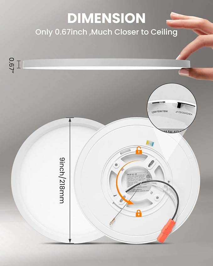Flush Mount LED Ceiling Light - 9 Inch 18W, 0.67 Inch Super Slim Round LED Ceiling Lamps, Dimmable Low Profile Light Fixture for Laundry, Utility Room, 9 Inch 4Pack Black