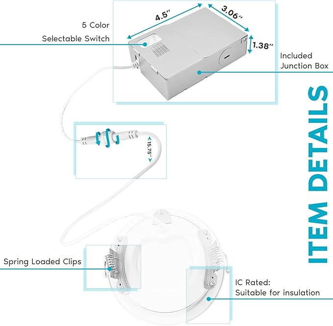 LUXRITE 4 Inch Ultra Thin LED Recessed Lighting, 10.5W, 5 Color Selectable 2700K | 3000K | 3500K | 4000K | 5000K, CRI 90, 750 Lumens, Dimmable LED Wafer Lights, Wet Rated, Baffle Trim (4 Pack)