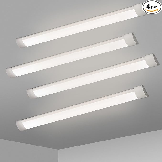 KILIPOL 2FT LED Batten Light, Ceiling Surface Mounted Slim LED Tube Lights, 20W 4000K Neutral White for Office, Shop, Garage, Home, 4 Packs