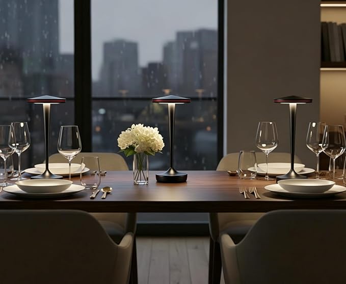 YHT CordlessTable Lamps Rechargeable, 6000mAh Battery Portable LED Touch Led Table Lamp, 3-Color Stepless Dimming & Memory Function, for Outdoor, Dinning, Patio, Restaurant, Kitchen (Black)