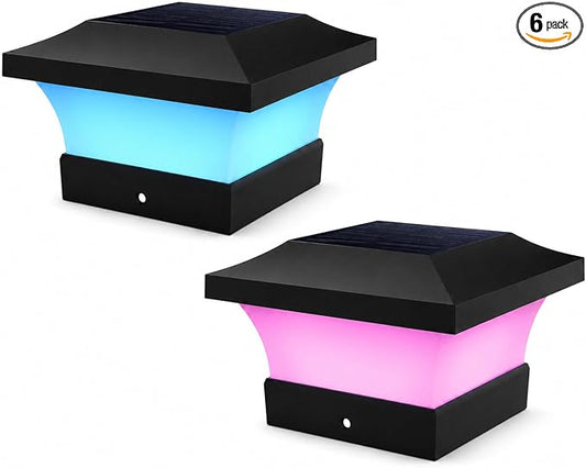 T-SUN Solar Post Cap Lights, Outdoor Waterproof Post Solar Lights, Color Changing Fence Post Solar Lights for 4X4 5X5 6X6 Wood & Vinyl Posts, Deck, Patio Railing, Porch, (Black-2 Pack)