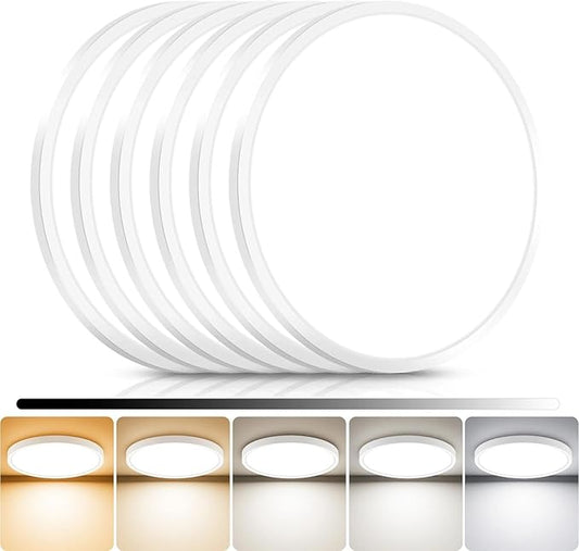 libtit 6Pack 13inch LED Flush Mount Ceiling Light, Dimmable & 5Color Temperatures (3000K-6500K), 24W Round Slim White Light Fixture for Bedroom Livingroom Garage Kitchen